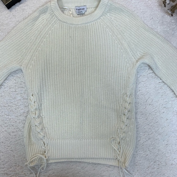 Bebe Women’s Lace Up Detail Crew Neck Sweater - Picture 2 of 6